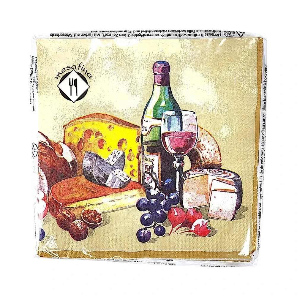 Vintage Mesafina Lunch Decoupage Napkins Wine Glass Grapes Sealed Package Of 20